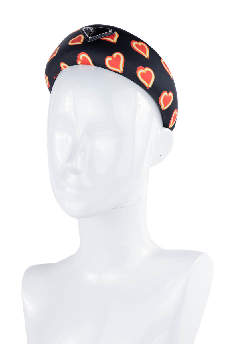 Prada Black & Red Heart Print Headband