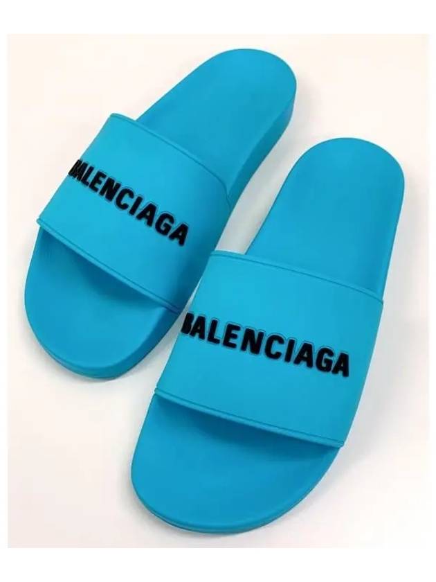 Balenciaga Men's Logo Full Slippers Blue