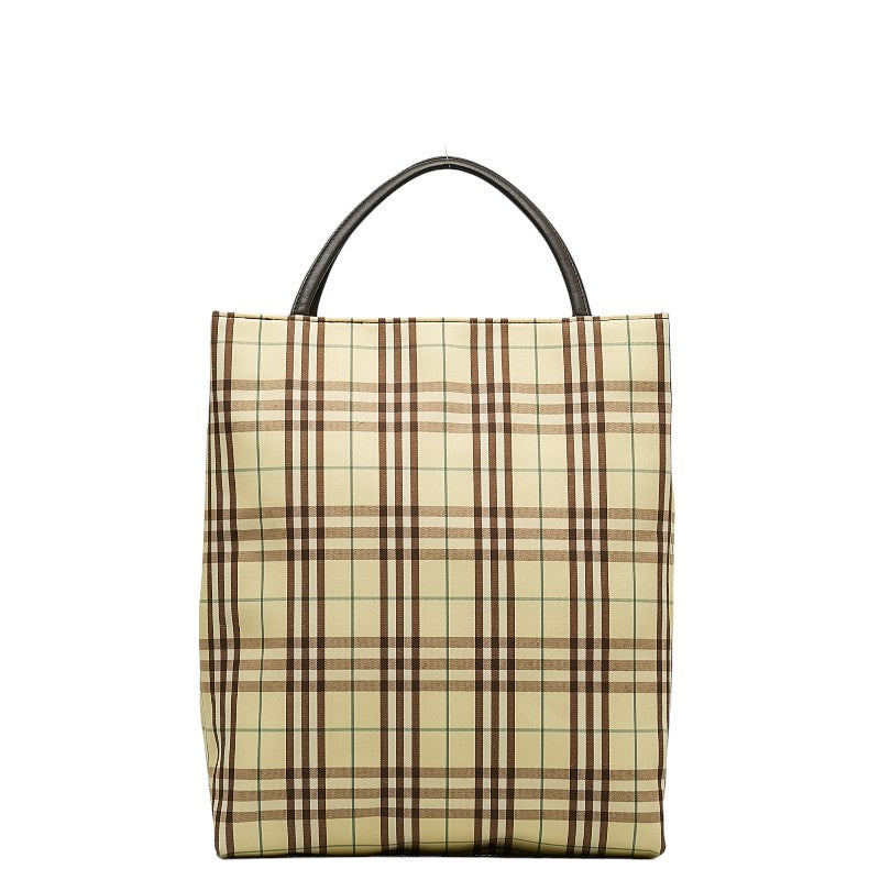 Burberry Check Tote Bag Yellow Brown Canvas Leather