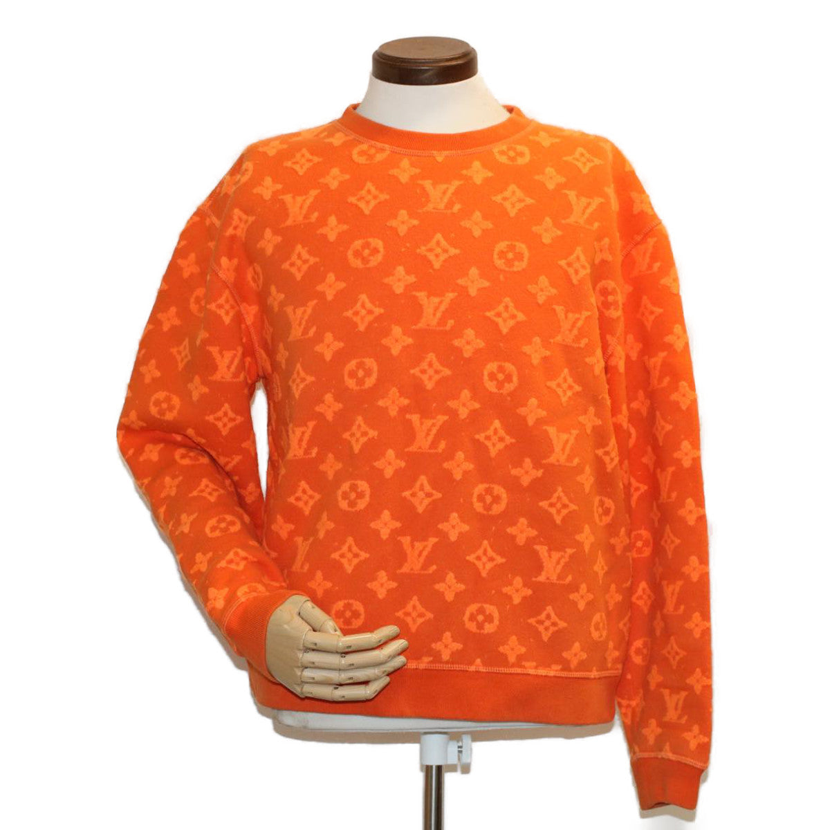 LOUIS VUITTON Monogram Jacquard Crew Neck Sweatshirt XS Orange RM192M ak191