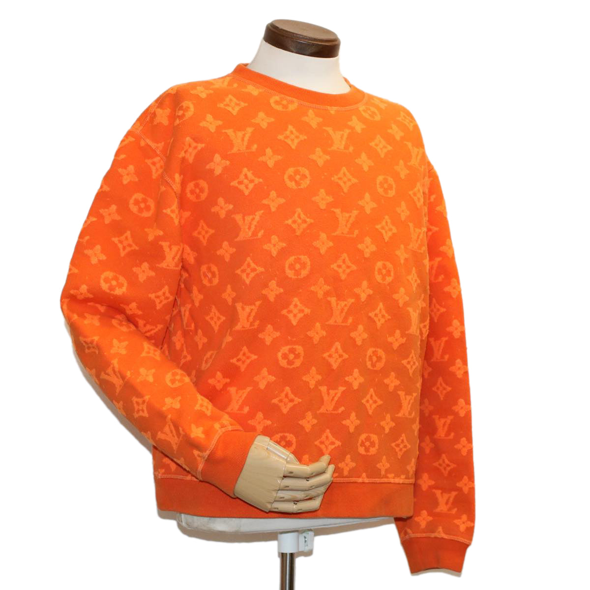 LOUIS VUITTON Monogram Jacquard Crew Neck Sweatshirt XS Orange RM192M ak191