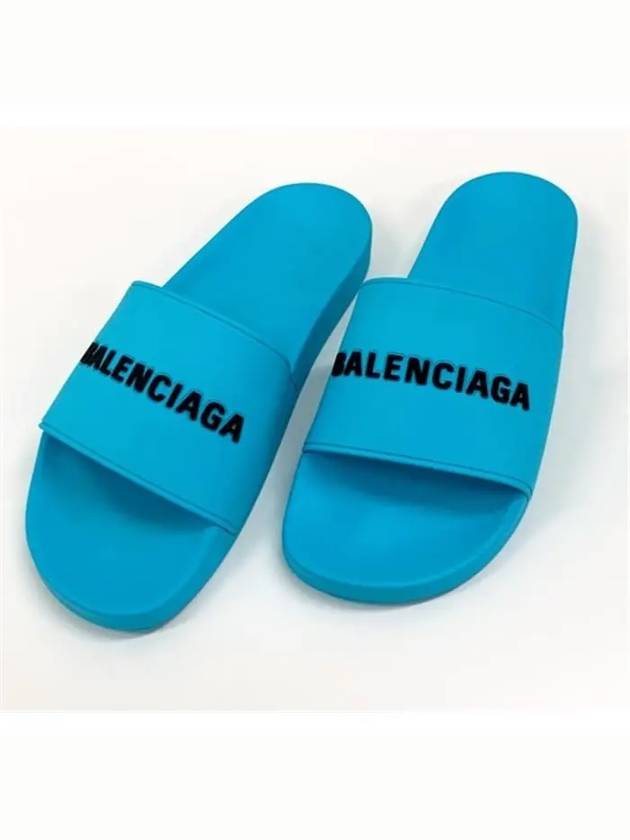 Balenciaga Men's Logo Full Slippers Blue