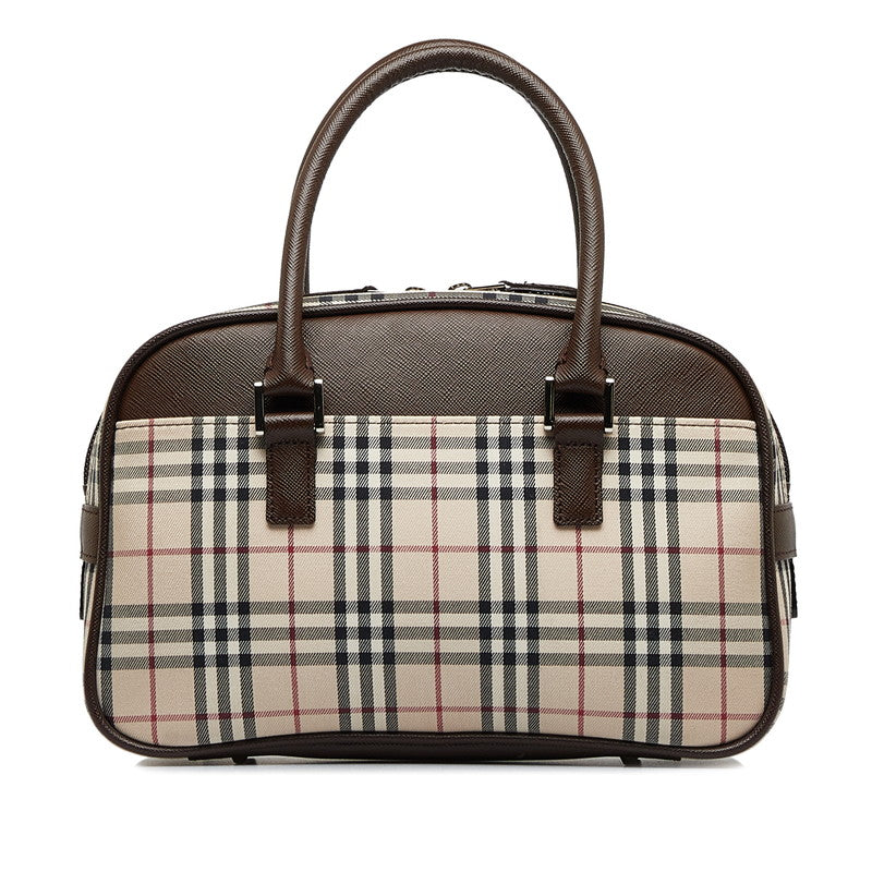 Burberry Nova Check Handbag Beige Canvas Leather Ladies