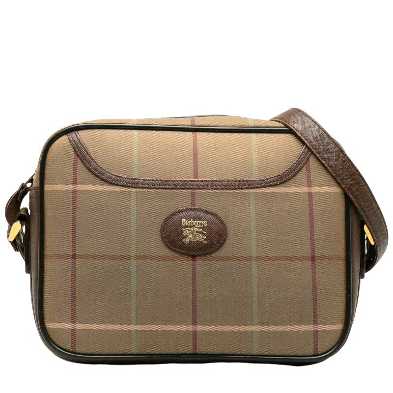 Burberry Check Shoulder Bag Karki Brown Canvas Leather