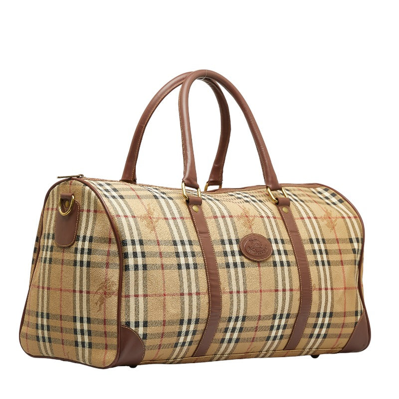Burberry Nova Check Shadow Horse Boston Bag 2WAY Beige Brown PVC Leather Men Burberry