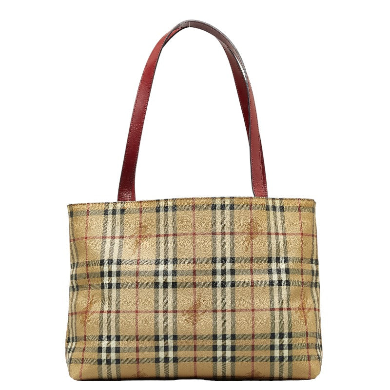 Burberry Nova Check Shoulder Bag Beige Red PVC Leather
