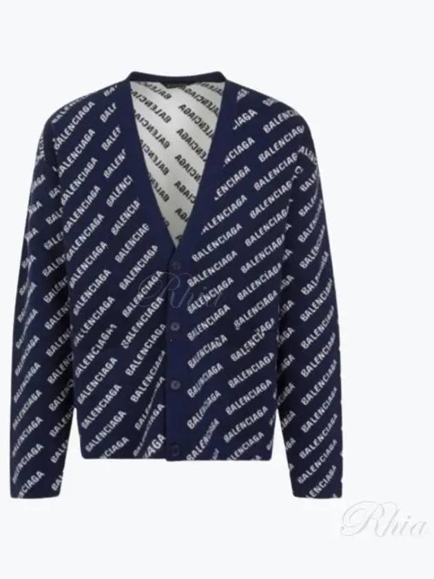 Balenciaga Mini Allover Logo Knit Cardigan Blue