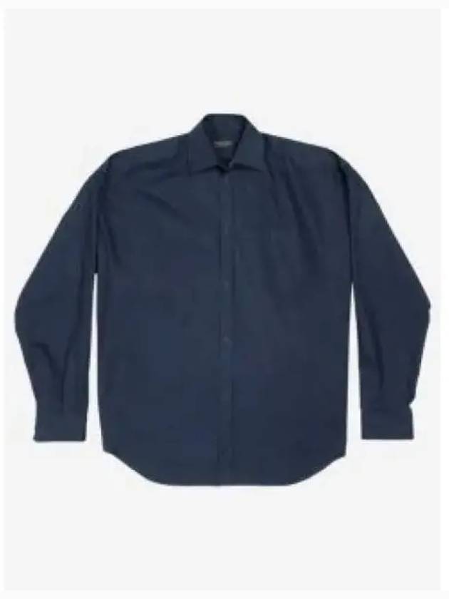 Balenciaga Micro Canvas Oversized Cocoon Long Sleeve Shirt Midnight Blue