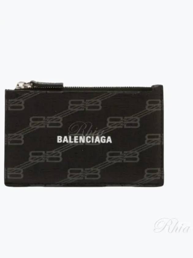 Balenciaga BB Monogram Coated Canvas Coin Card Wallet Black