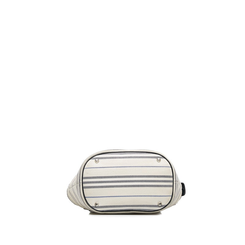 Burberry Check Handbag Bag Beige Black Canvas Leather Ladies