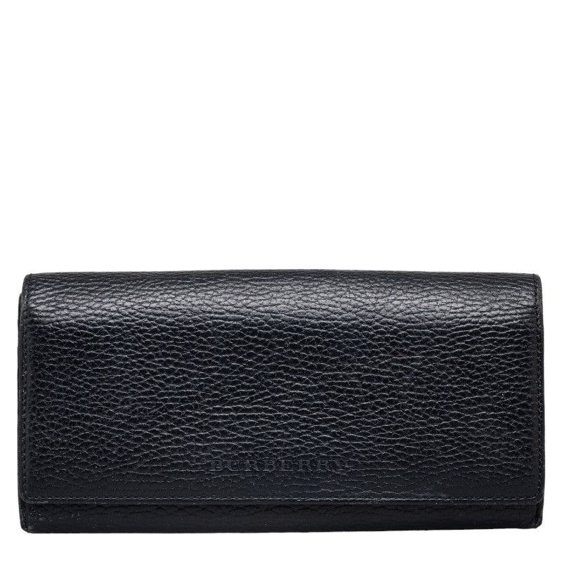Burberry Nova Check Logo Long Wallet Black Leather Ladies