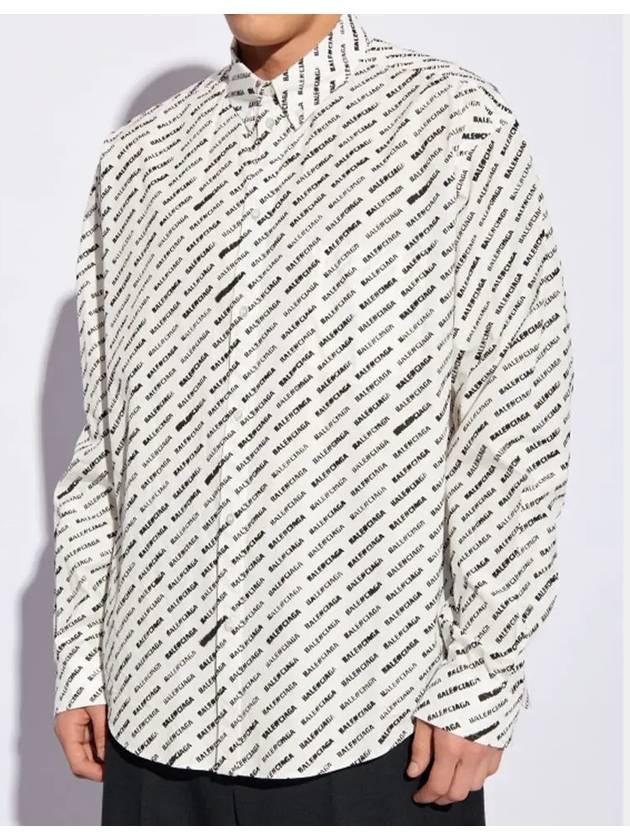 Balenciaga Allover Logo Print Long Sleeve Shirt White Black