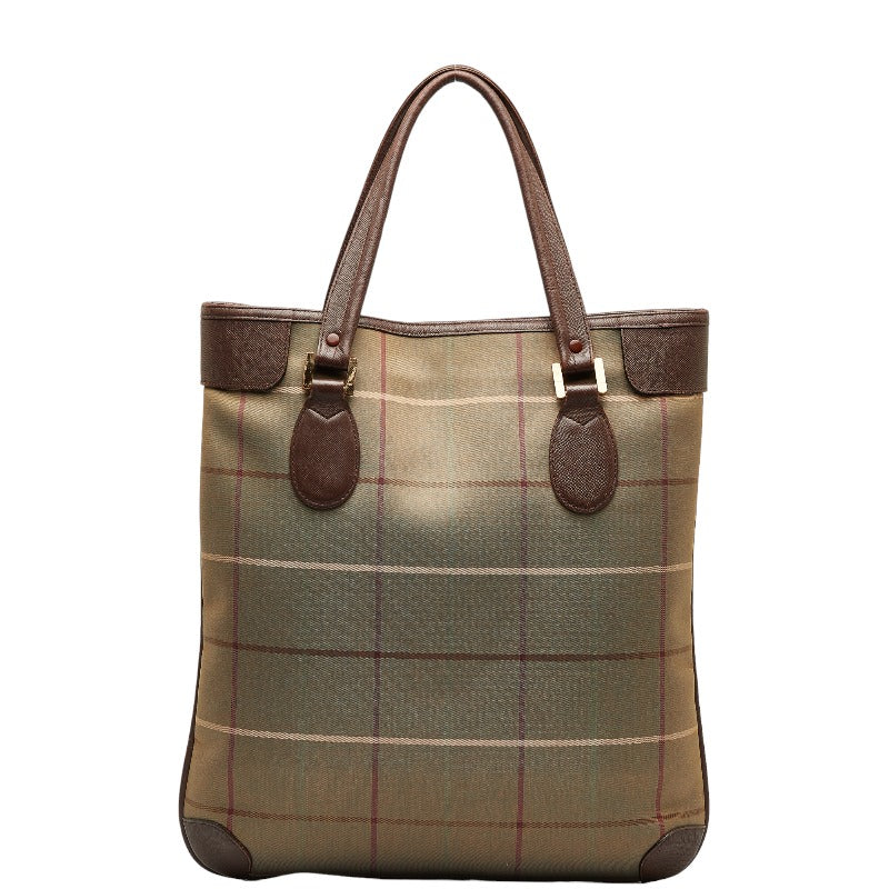 Burberry Nova Check Logo Tote Bag Brown Leather