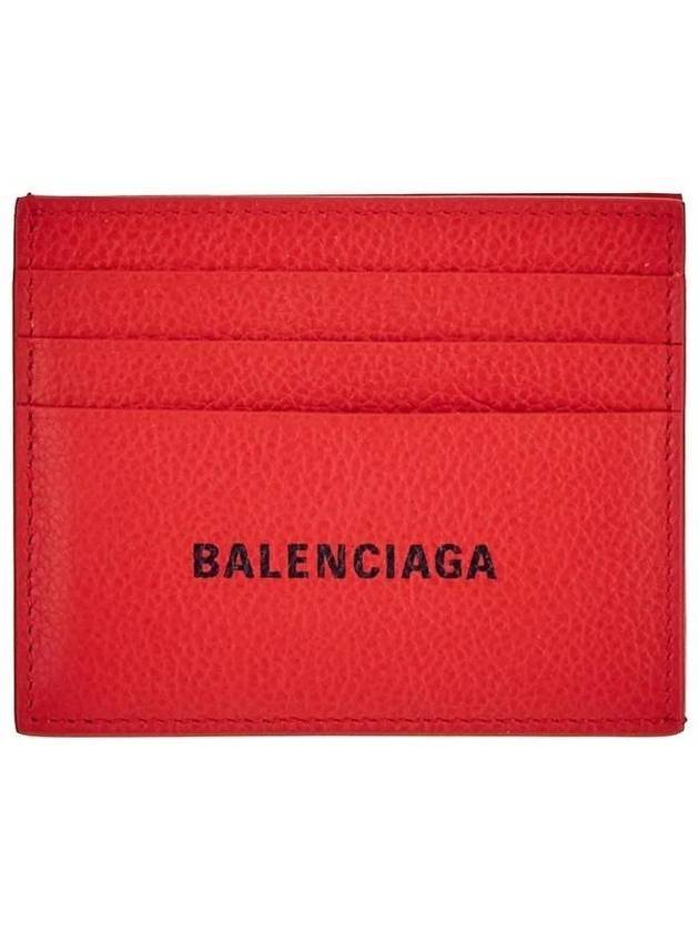 Balenciaga Logo Print Leather Card Wallet Red