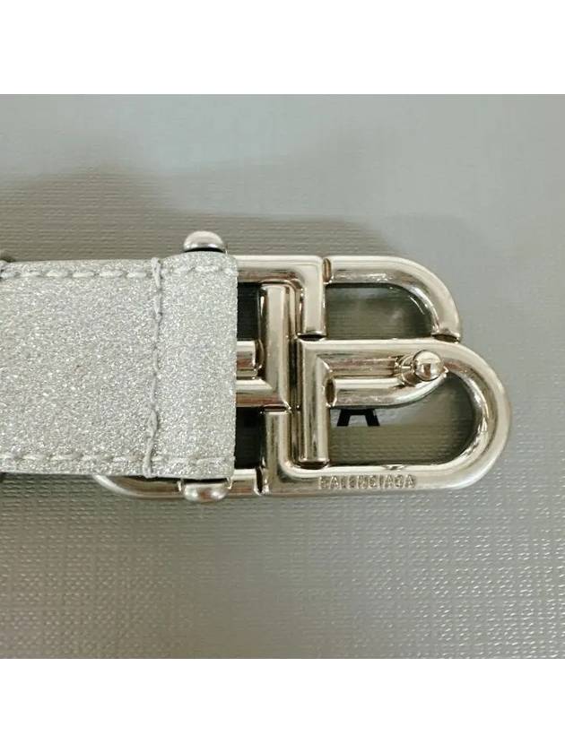 Balenciaga BB Buckle Glitter Calf Leather Belt Silver