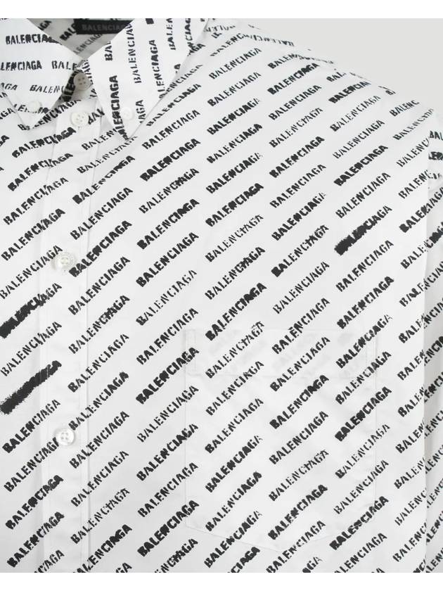 Balenciaga Allover Logo Print Long Sleeve Shirt White Black