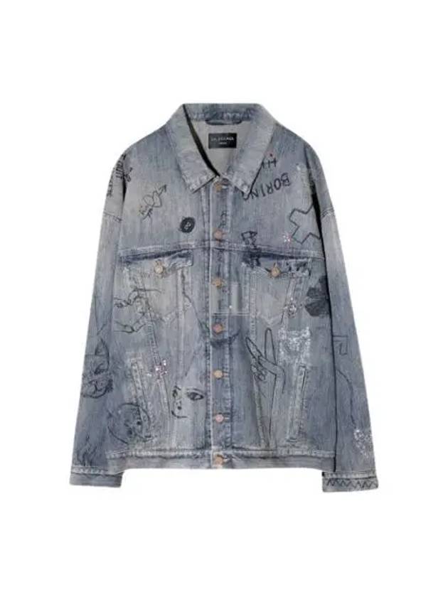 Balenciaga Graffiti Denim Jacket Blue