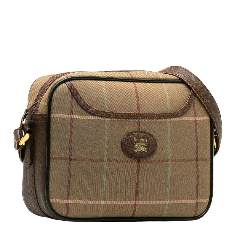 Burberry Check Shoulder Bag Karki Brown Canvas Leather