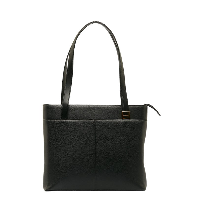 Burberry Nova Check Handbag Tote Bag Black Leather
