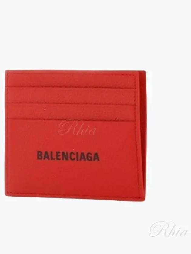 Balenciaga Logo Print Leather Card Wallet Red
