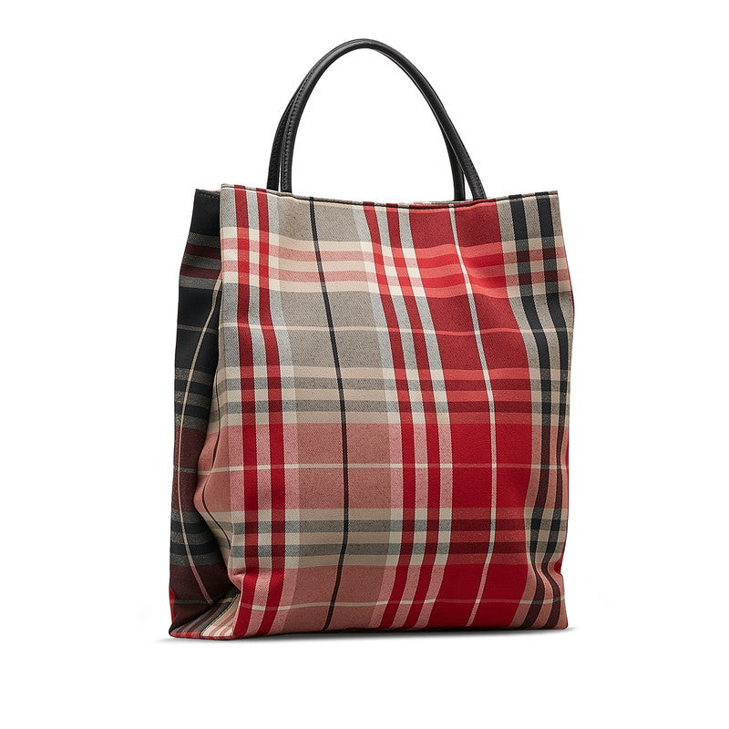 Burberry Nova Check Tote Bag Red Beige Canvas Leather Ladies