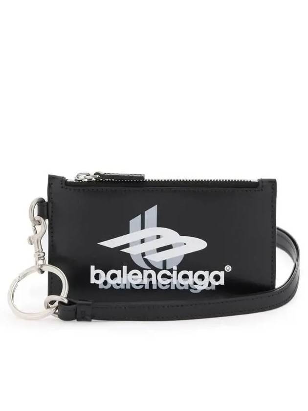 Balenciaga Logo Print Neck Strap Card Wallet Black
