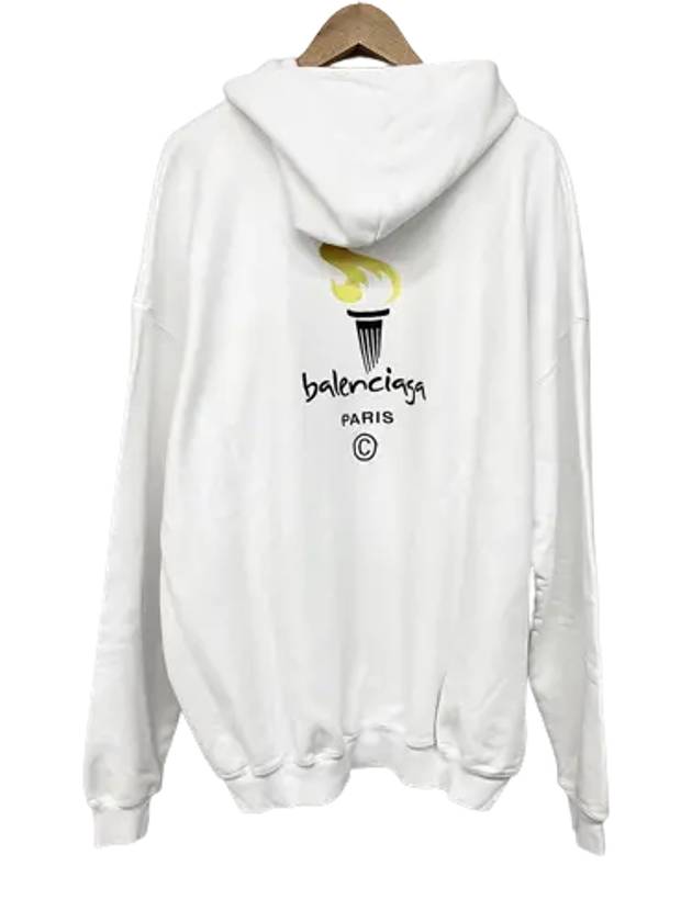Balenciaga Embroidered Flame Logo Hoodie White