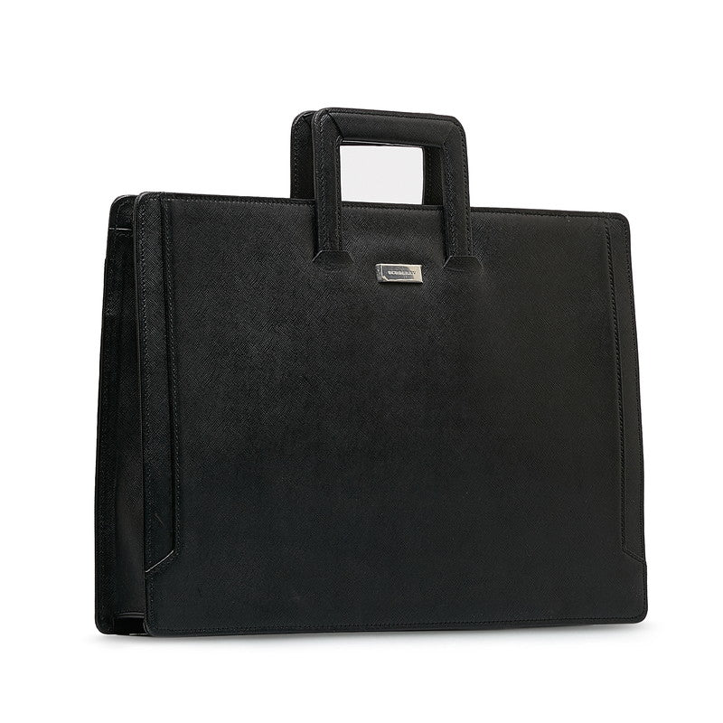 Burberry Logo Business Bag Briefcase Paper Bag Black Leather Men