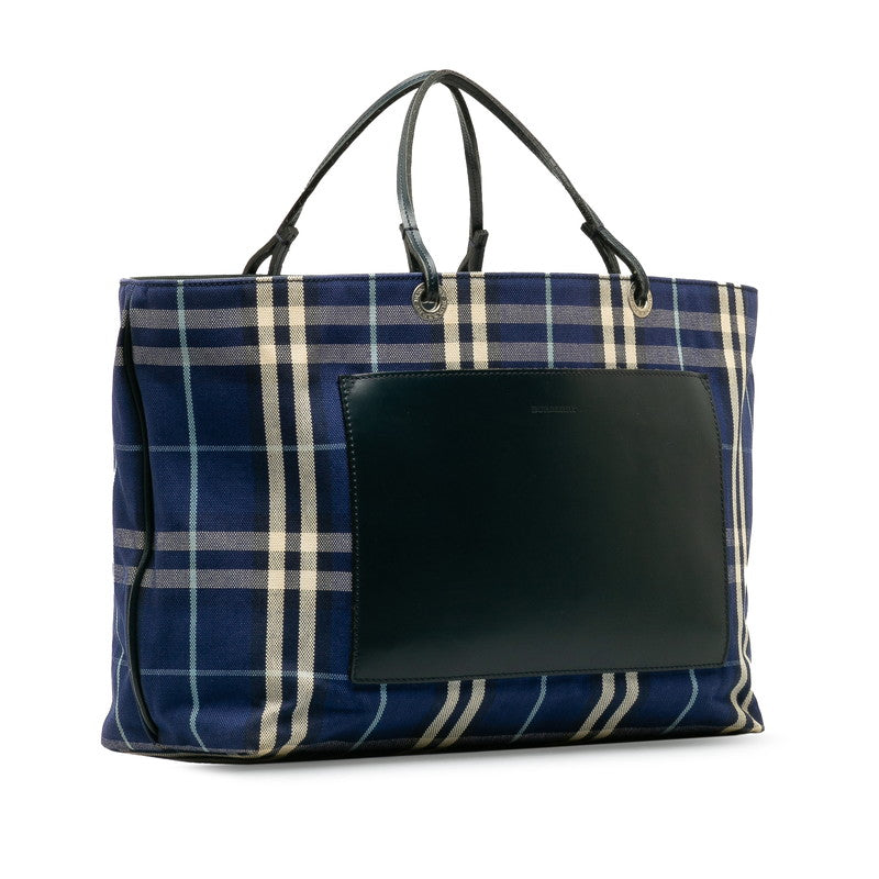 Burberry Nova Check Tote Bag Blue Canvas Leather Ladies