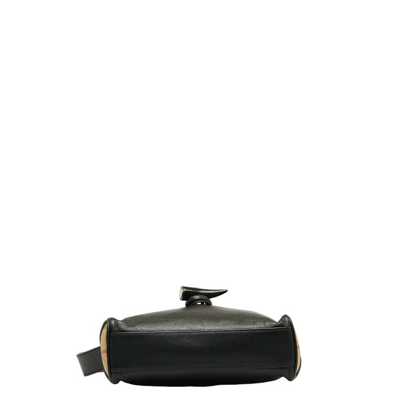 Burberry Nova Check Shadow Horse One-Shoulder Bag Black Beige Leather Ladies Burberry