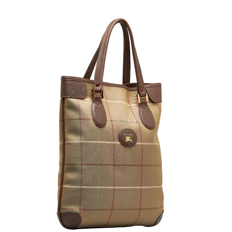 Burberry Nova Check Logo Tote Bag Brown Leather