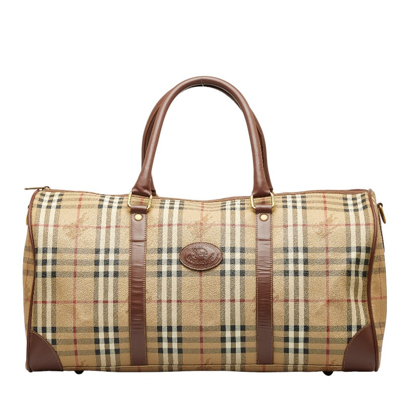 Burberry Nova Check Shadow Horse Boston Bag 2WAY Beige Brown PVC Leather Men Burberry