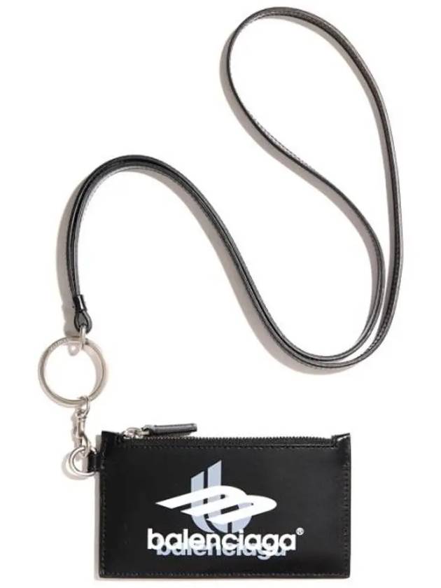 Balenciaga Logo Print Neck Strap Card Wallet Black