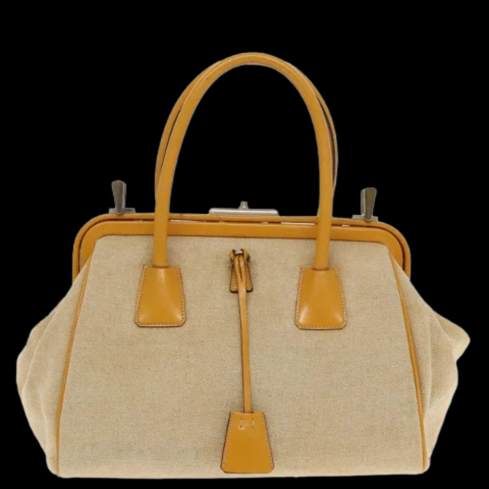 Beige Canvas Prada Handbag