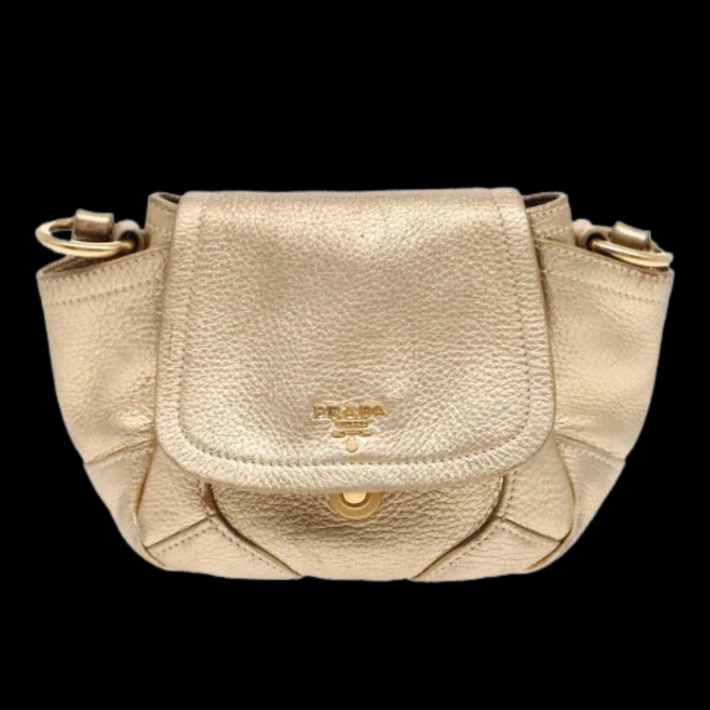 Gold Leather Prada Shoulder Bag