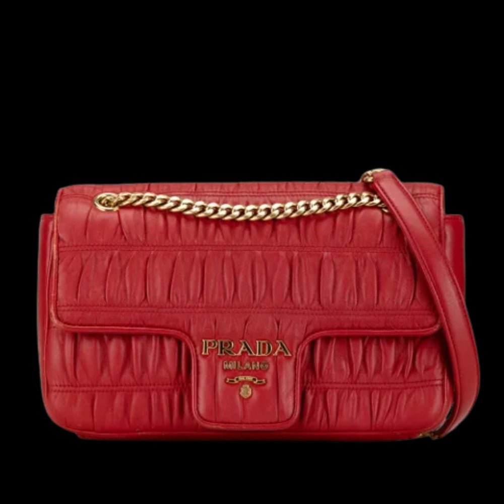 Red Leather Prada Shoulder Bag