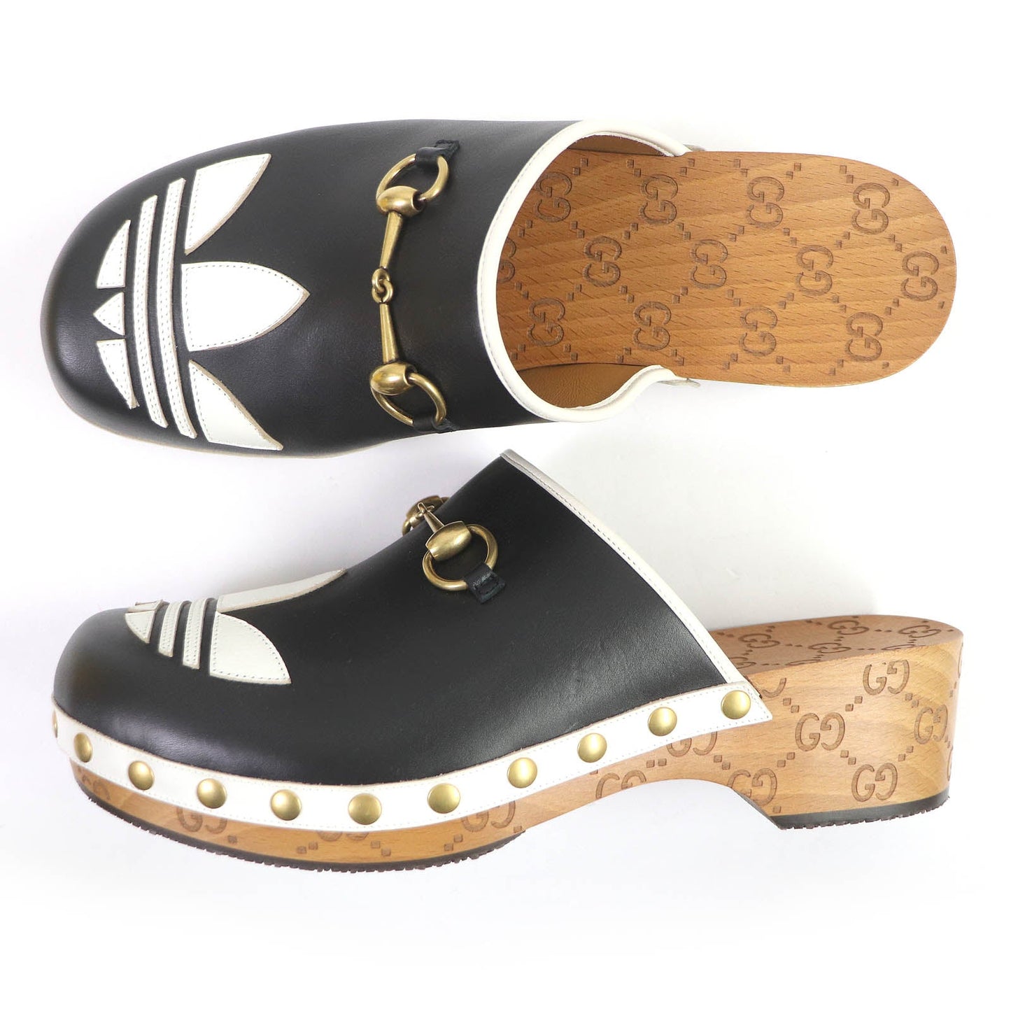 Adidas Gucci Trefoil Clog Leather Sandals Black