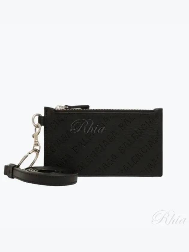 Balenciaga Logo Perforated Neck Strap Card Wallet Black