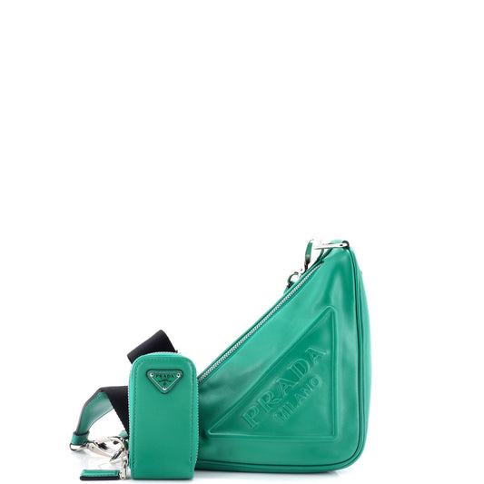 Prada Triangle Logo Zip Crossbody Bag Leather Small