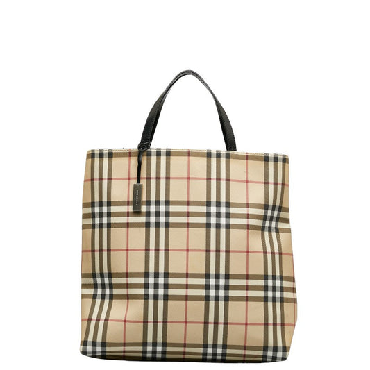 Burberry Nova Check Logo Charm Bag Beige Black PVC Leather