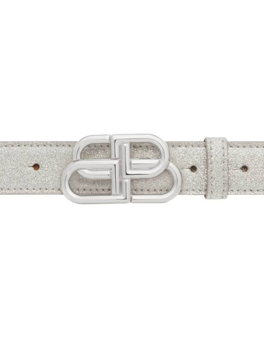 Balenciaga BB Buckle Glitter Calf Leather Belt Silver