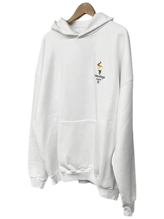Balenciaga Embroidered Flame Logo Hoodie White