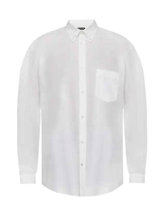 Balenciaga Logo Oversized Long Sleeve Shirt White