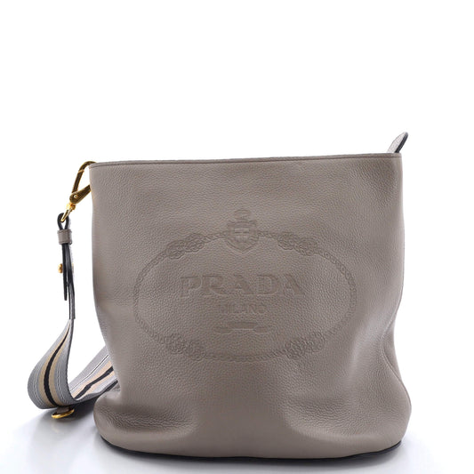 Prada Logo Bucket Messenger Bag Vitello Phenix Medium