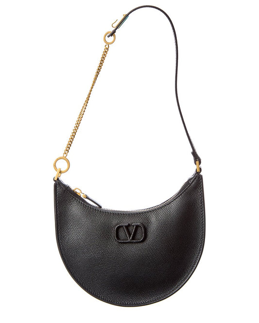 Valentino Vlogo Grainy Leather Hobo Bag ONE SIZE Black