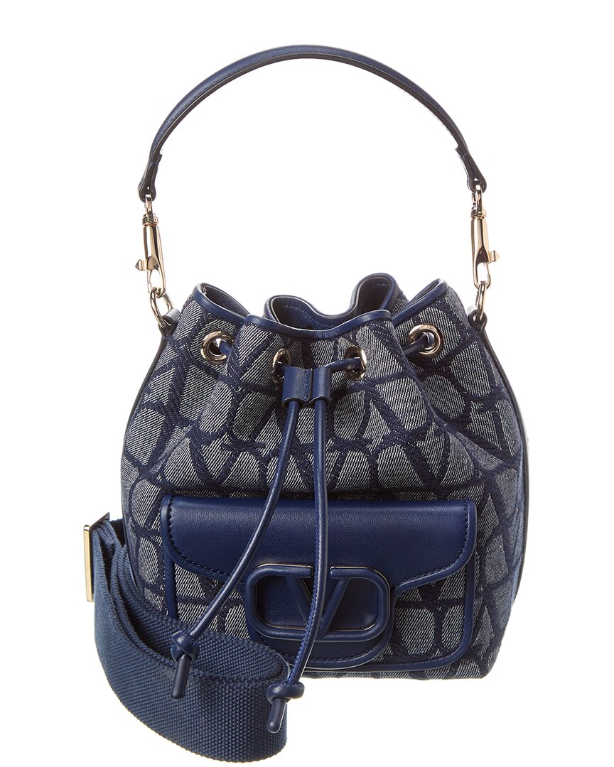 Valentino Vlogo Toile Iconographe Canvas & Leather Bucket Bag ONE SIZE Blue