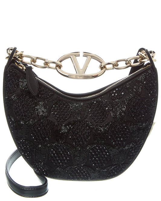 Valentino Vlogo Mini Satin Hobo Bag ONE SIZE Black