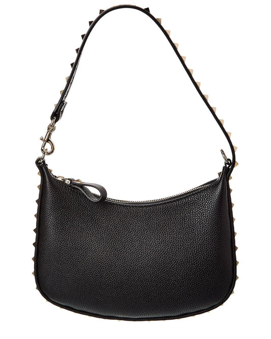 Valentino Mini Rockstud Leather Hobo Bag ONE SIZE Black