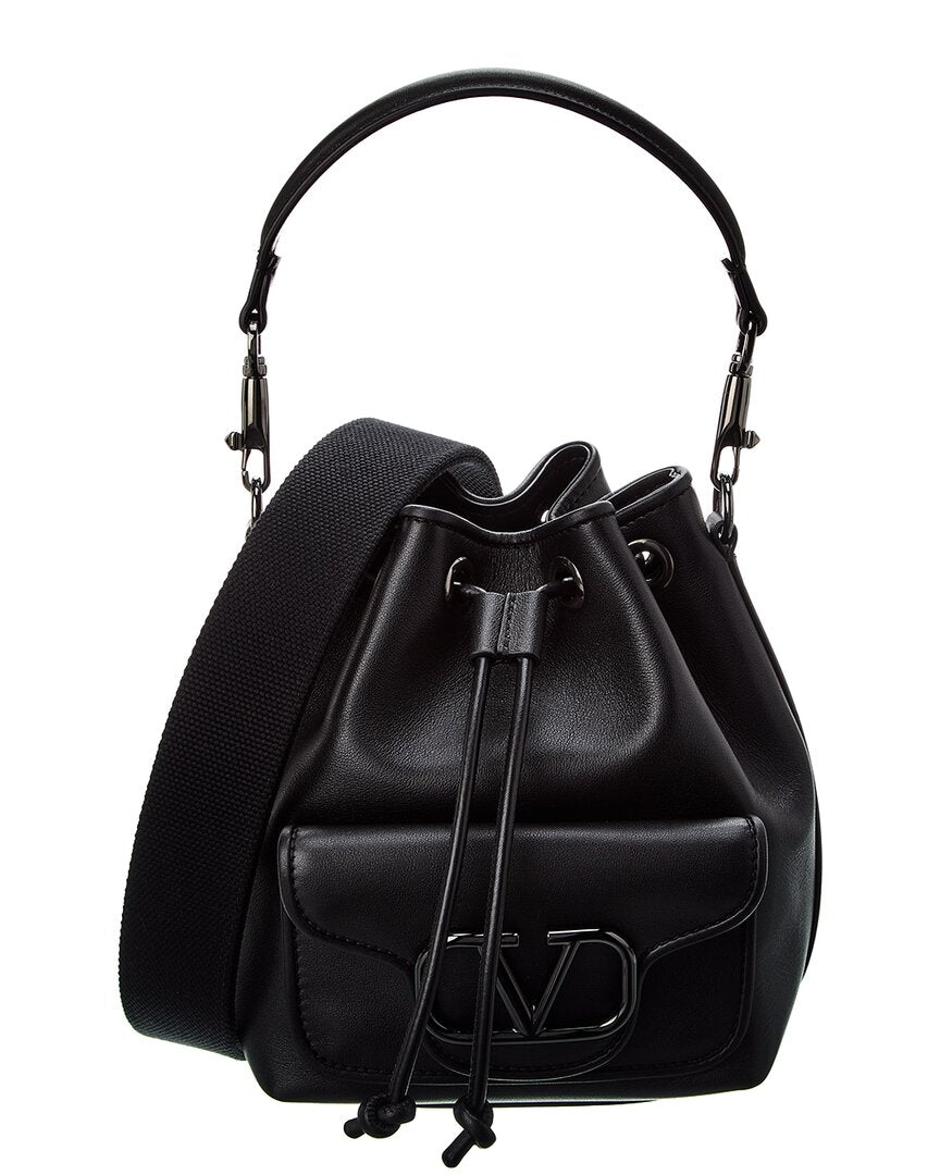 Valentino Vlogo Leather Bucket Bag ONE SIZE Black