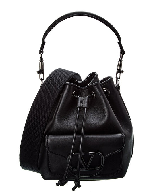 Valentino Vlogo Leather Bucket Bag ONE SIZE Black